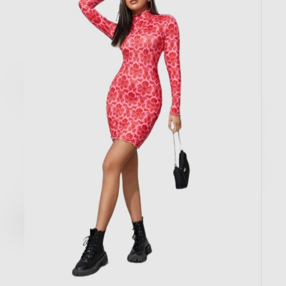 SHEIN Floral Print High Neck Bodycon Dress - Picture 9 of 12